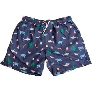 Bondi Beamers Blue Australia Print Swim Shorts Drawstring Size L